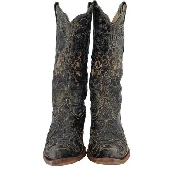 Corral Vintage Womens Size 6.5M Black Leather Cowboy Cowgirl Western Boots C2108